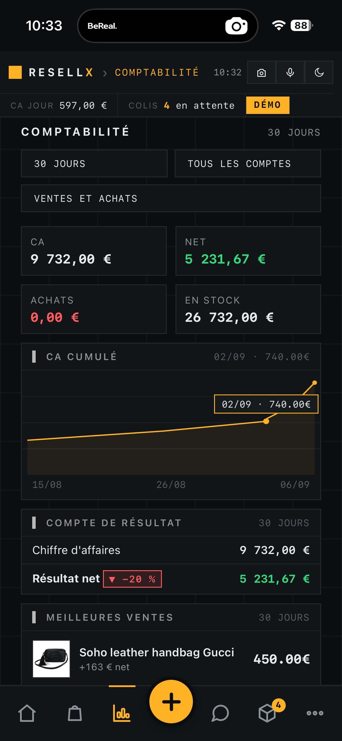 Écran Comptabilité : compte de résultat automatique
